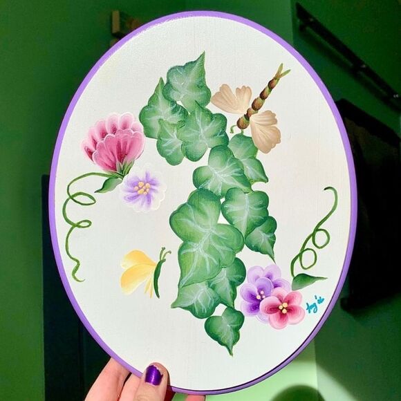 Vintage Handmade Spring Nature Vintage Floral Dragonfly Butterfly Wall Decor Art - Picture 1 of 6